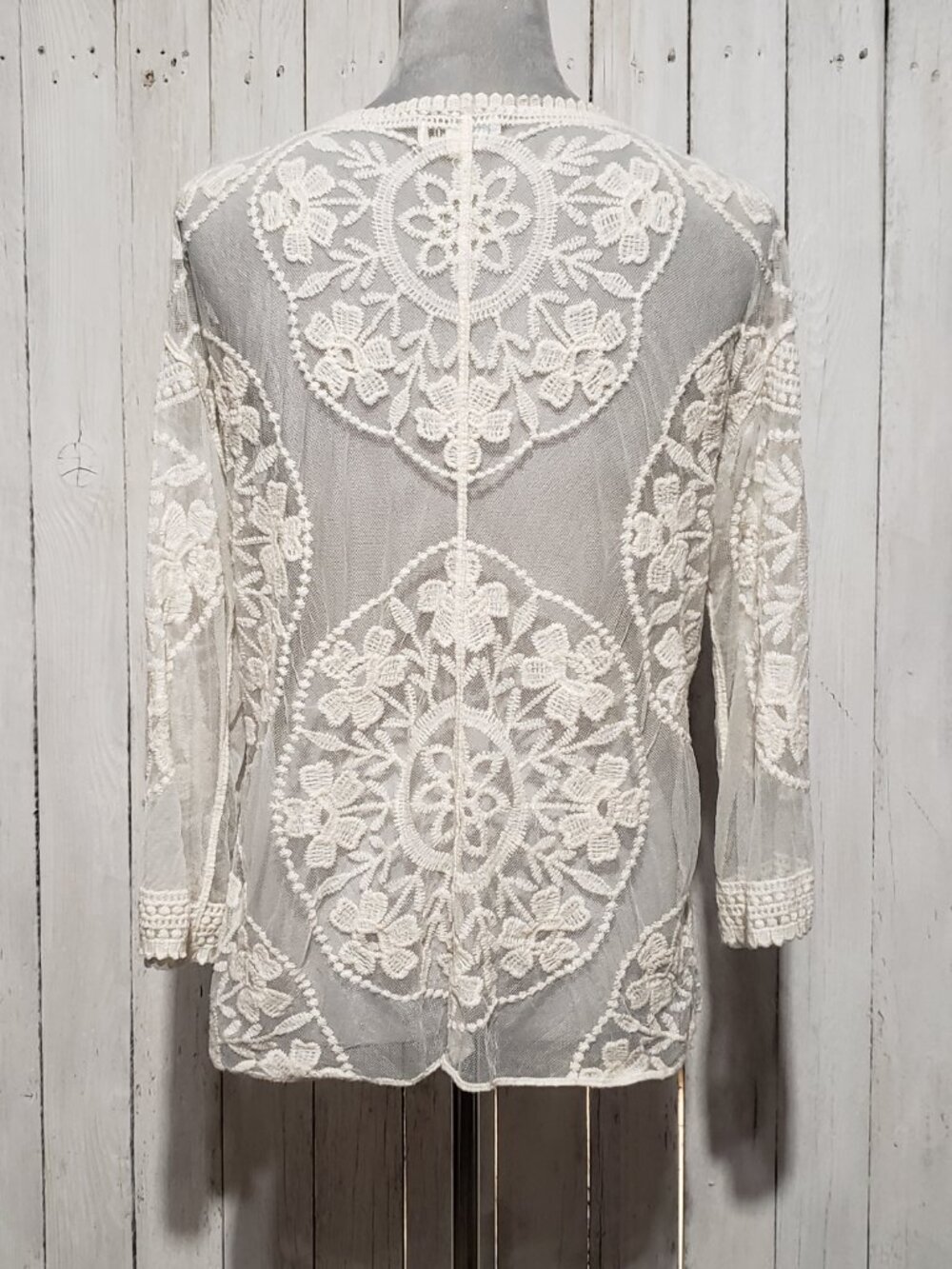 Rebellion Boho Fairy Kimono Coverup Lace Mesh Cream Cottage Romantic Coquette - Picture 5 of 8